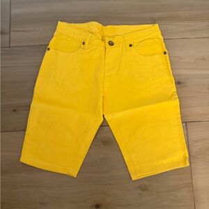 NEW EXOCET Yellow Y2K Denim Jorts Cotton Blend Bermuda Shorts 7 30/12”